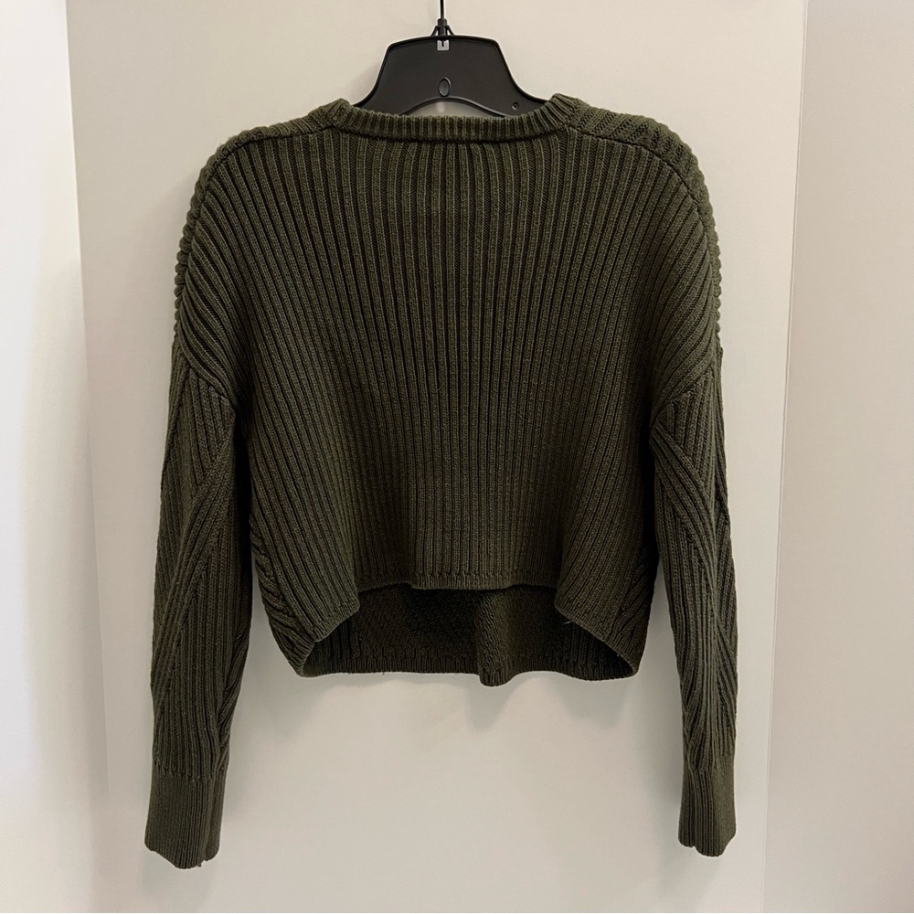 EXPRESS Ribbed Crew Neck Sweater-Olive Green - Picture 3 of 7